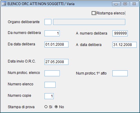 Stampa atti non soggetti a controllo 
